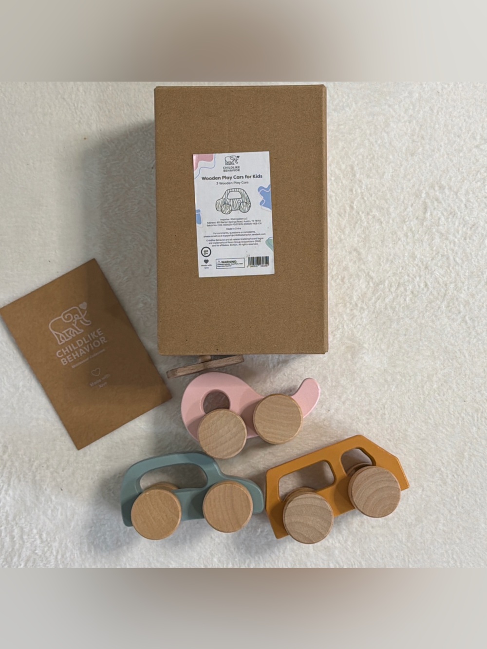 Wooden Toy Car Trio - Pink, Blue, Yellow
